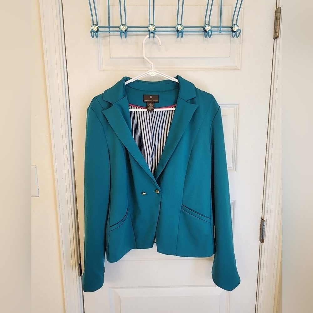 Womens Fenn Wright Manson Blue Blazer Buttons Size L‎ V Neck #Q365